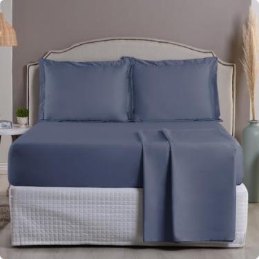 Imagem de Jogo de Cama 1000 Fios Algodão Egípcio Toque Gelado, Solteiro/Casal/Queen/King, Fronhas com Aba (Azul-petróleo, Queen 3 Peças)