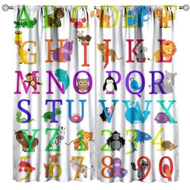 Imagem de Djaby Cortina do alfabeto de animais de desenho animado, gráfico educacional infantil ABC Learning Cartoon Fatos divertidos Geografia Cortina de janela para quarto de crianças quarto berçário 106,7 cm