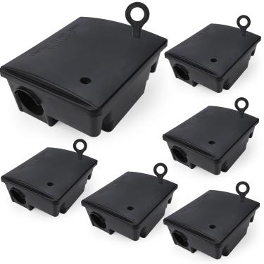 Imagem de Pacote com 6 estações de isca de rato com caixa de bloqueio de chave segura para crianças e animais de estimação, estação de isca para roedores para uso externo e interno (25 x 19 x 10 cm