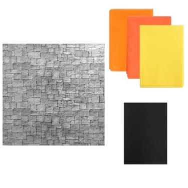 Imagem de Drydiet Conjunto de pano de fundo de papel de parede de tijolo de 11 x 2,5 m, papel de parede de pedra, papel de parede de tijolo, toalha de mesa removível com papel de cartão, papel de seda e fita