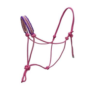 Imagem de horzmetnex Cabresto de corda de cabeça de cavalo – Nylon resistente, design durável, múltiplo, lindo trançado à mão (rosa, rascunho)