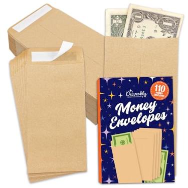 Imagem de Decorably Pacote com 110 envelopes pequenos Kraft para dinheiro, envelopes bancários de 8,9 x 16,5 cm para dinheiro, moedas, presentes, bugigangas