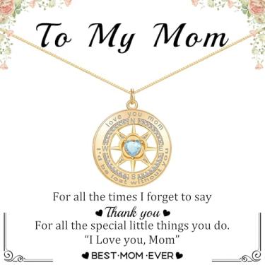 Imagem de GeFuzer Colar de bússola de presente de dia das mães com pedra do mês de nascimento, presentes de aniversário para mulheres, moderno, banhado a ouro, colar de pedra do mês de nascimento ajustável