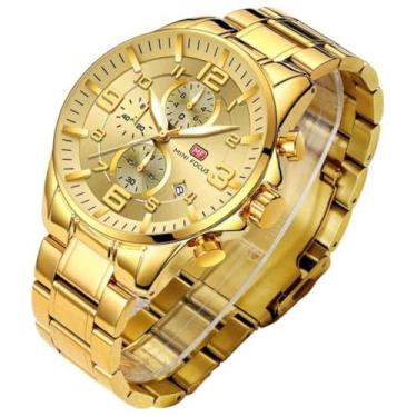 Imagem de Relógio Masculino "Luxury Gold" – Dourado, 100% Aço Inoxidável 316L, Visor 46mm, Funções Cronômetro, Cronógrafo, Calendário, Ponteiros Luminosos, Estilo Europeu + Caixa Premium