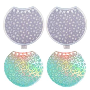 Imagem de 2 peças de molde de silicone holográfico em forma de orelha de mouse para faixa de cabeça faça você mesmo, joias, artesanato, molde de resina de orelha de rato com furos, moldes de bolo de chocolate