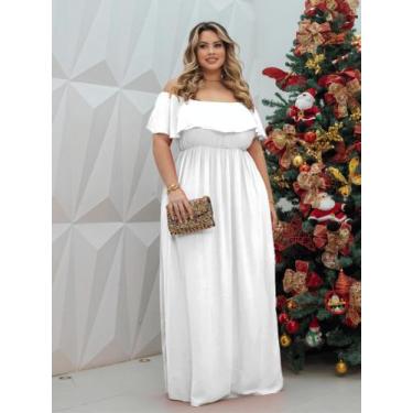 Imagem de Vestido Terracota Longo Plus Size Fenda Lateral Ombro a Ombro Madrinha
