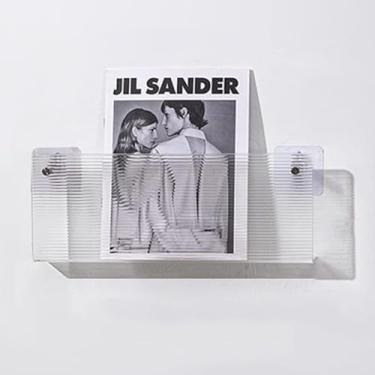 Imagem de ZDJZMGZ Porta-revistas de acrílico transparente, suporte de exibição de panfleto leve montado na parede, organizador de literatura de catálogo (40 cm)