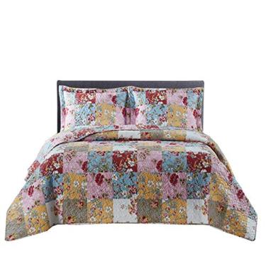 Imagem de Royal Tradition Daphne Colchas reversíveis, conjunto completo de colcha de 3 peças (92 polegadas de largura x 96 polegadas de comprimento) Colcha leve