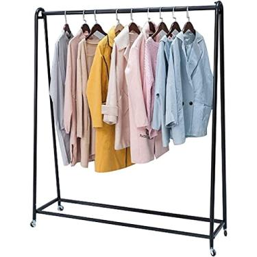 Imagem de LIFOND Cabide para roupa com rodas, cabide independente de metal resistente, fácil de montar para armazenamento de roupas, suporte de exibição, barra de roupa para decoração de quarto, preto C