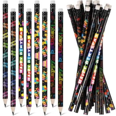 Imagem de Sabary 60 lápis coloridos para aniversário, escola, artigos de estudante, não afiados, com borrachas, artigos de papelaria, para professores, sala de aula, artigos de festa (preto, aniversário)