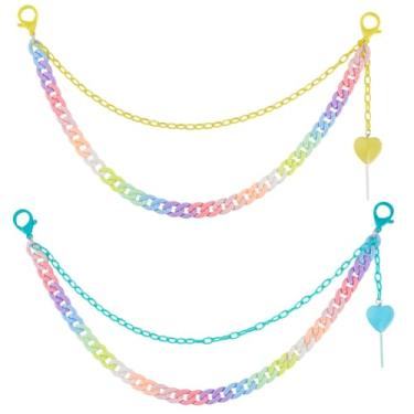 Imagem de GORGECRAFT 2 peças, 2 cores, colorido, acrílico, jeans, corrente de duas camadas, arco-íris, chaveiro com fechos de lagosta, pingente de pirulito, amarelo, azul claro, cintura calça, bolso, corrente