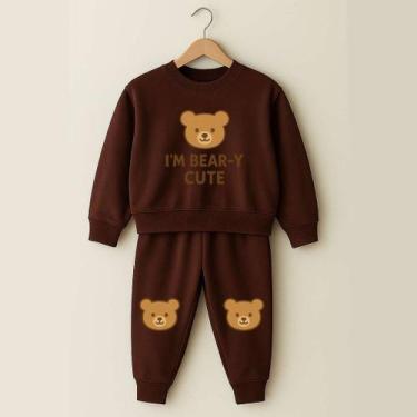Imagem de Conjunto Infantil Marrom Ursinho Flanelado Gola Careca Conforto Premiu