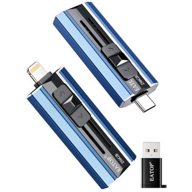 Imagem de EATOP Flash Drive de 256 GB destinado a iPhone iPad, armazenamento em cartão de memória para backup de fotos e vídeos, compatível com iPhone iPad Android PC, Plug and Play, sem necessidade de