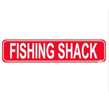 Imagem de Fishing Shack Placas de rua novidade placa esportiva para placa de nome de porta, placa para casa, pátio, jardim, bar, casa de fazenda, garagem, decoração de parede, vermelha, 40,6 x 10,2 cm