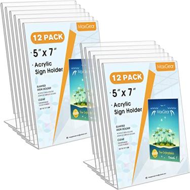 Imagem de Suporte de placa de acrílico inclinado MaxGear, suporte de plástico para exibição de placa com suporte transparente, moldura de quadro para escritório, balcão de loja, restaurante, exposição, recepção, Portrait 12pack, 5x7''