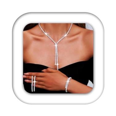 Imagem de Kilshye Conjunto de joias de casamento com strass, colar, brincos, pulseiras, bailes de formatura, bijuterias para mulheres, One Size, Metal, Sem Pedra Preciosa