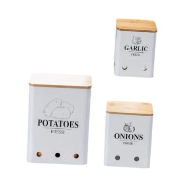 Imagem de WeiLaiKeQi 3 peças de recipiente de cozinha para alho, batata, cebola, com orifícios de ventilação, recipientes rústicos para alimentos, latas de vegetais para