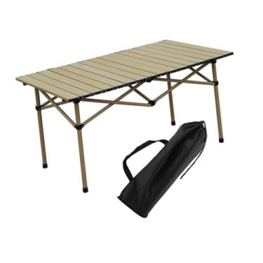 Imagem de oshhni Mesa de acampamento dobrável, fácil de montar, leve, resistente e dobrável para 2 a 4 pessoas, mesa lateral para viagens à praia, quintal, caminhadas, Bege