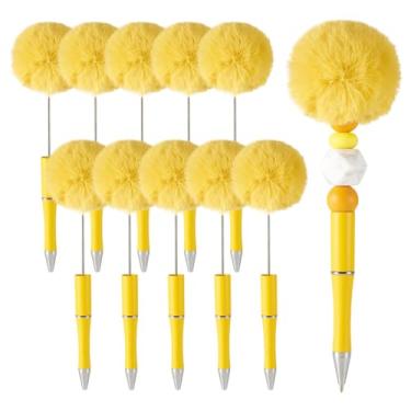 Imagem de Spritewelry Canetas fofas de miçangas fofas e felpudas canetas pompom, 10 peças, faça você mesmo, canetas esferográficas de plástico, esferográficas, tinta preta, suprimentos para escritório, escola