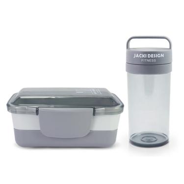 Imagem de Conjunto De Garrafa E Pote De Marmita 2 Andares Cinza Claro