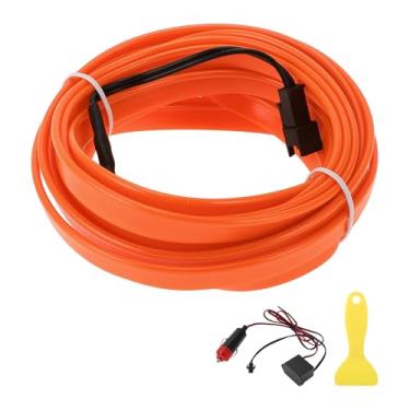 Imagem de A ABSOPRO Cabo de fio EL de 4 m LED que brilha na faixa de iluminação interior do carro luz neon flexível para decoração de carro isqueiro (12 v) laranja