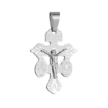 Imagem de COTTVOTT Crucifixo de indulgência de perdão com São Bento e Medalha Milagrosa Tripla Ameaça Crucifixo Criação de Colar Pingente Cruz, Mulheres Homens Católica Pingente Pingente Pingente de Cruz (prata