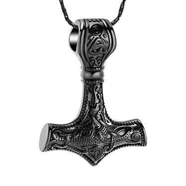 Imagem de Colar de urna de nó celta de aço inoxidável nórdico Mjolnir Thor Hammer para cinzas para mulheres e homens com pingente de urna de nó celta para suporte de cinzas lembrança joia memorial, Metal, aço