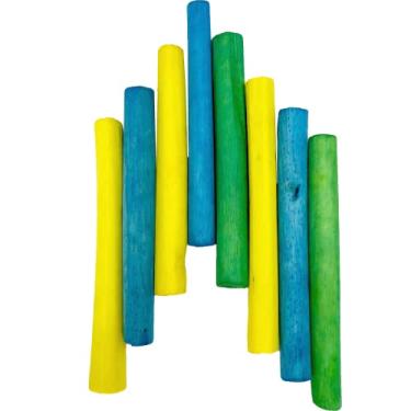 Imagem de Mandarin Bird Toys 5516 Skinny Rainbow Sola Logs Pk8 da M&M - Toras de madeira natural secas e secadas a ar, brilhantemente coloridas com tinta segura para animais de estimação, leve, delícia de mastigar para forragem de fragmentação, animais de estimação pequenos