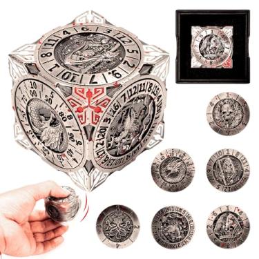 Imagem de Froggod Roulette Dice Spinner 7-in-1 Metal DND Dice Set with 3D Relief – Mechanical DND Spinner for Dungeons and Dragons Gifts, DM & Players(Bloodstains)