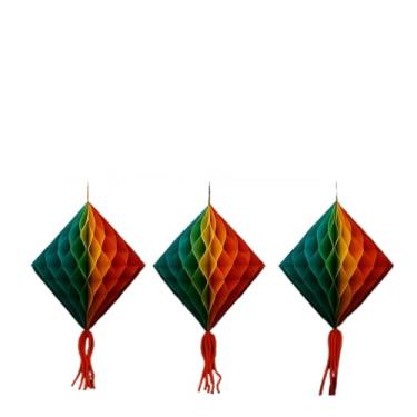 Imagem de Kit Completo Balões e Bandeirinhas Decoração Festa Junina Balão Colmeia Redondo, Colmeia e Lanterna (SEM Bandeirinha,3 UN. BALÕES LOSANGO)