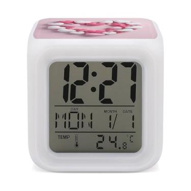 Imagem de RTFGHJS Despertador com moldura em forma de coração, despertador colorido, pequeno visor de LED, despertador digital, relógio compacto, relógio eletrônico para quartos, cabeceira, mesa, prateleira