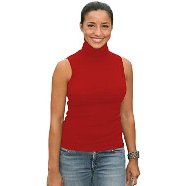 Imagem de Sunfaynis Regata feminina sem mangas gola rolê macia com stretch em camadas (vermelha, 3GG)