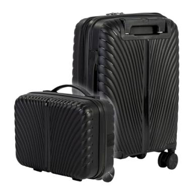Imagem de Mala Viagem de Bordo Padrão ANAC Polipropileno Resistente Rodas 360° graus Cadeado Antifurto Conjunto com Frasqueira Rígida De Mão (Preta, Mala 8Kg+ Frasqueira P)