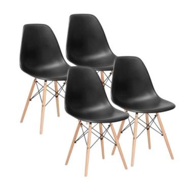 Imagem de Kit 4 Cadeiras Charles Eames Wood Design Eiffel Colorida Preto - XPlas
