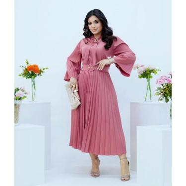 Imagem de Vestido Feminino Plissado Manga Longa Outono Inverno - Plena Persona, 