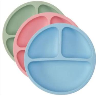 Imagem de Prato Infantil De Silicone Com Ventosas Pratinho De Refeição - HM, Azu