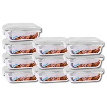 Imagem de Jogo 10 Potes de Vidro Hermético Marmita Tampa 4 Travas 370ml - PRATIC