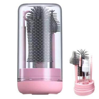 Imagem de Kit Escovas de Limpeza 4 em 1 Mamadeira Garrafa Copo Bebe Criança Higiene Limpeza Bolsa Mala Viagem Portatil