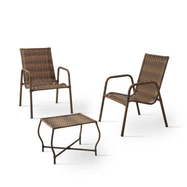 Imagem de Kit 2 Cadeiras E Mesa De Centro De Junco Área Externa De Aço