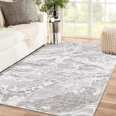 Imagem de DEXDE Tapete para sala de estar, quarto, lavável, moderno, abstrato, antiderrapante, grande, macio, tapete para sala de jantar, quarto, cozinha, escritório, berçário, sala de jogos, cinza