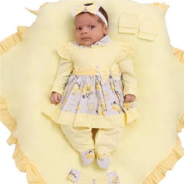Imagem de Saída de Maternidade Menina Aconchego Clara Floral Amarela 05 Peças P 