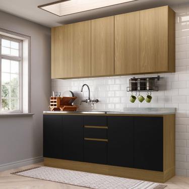 Imagem de Cozinha Compacta 4 Pçs Tampo 200cm Slim Luciane Móveis Freijó/freijó Brasil/preto