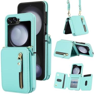 Imagem de Capa de celular para Samsung Galaxy Z Flip 6 5G 2024 com bloqueio de RFID, carteira com zíper, alça transversal, cordão de ombro, suporte para cartão de crédito, suporte ZFlip6, Z6, G, Flip6, ZFlip 6Z