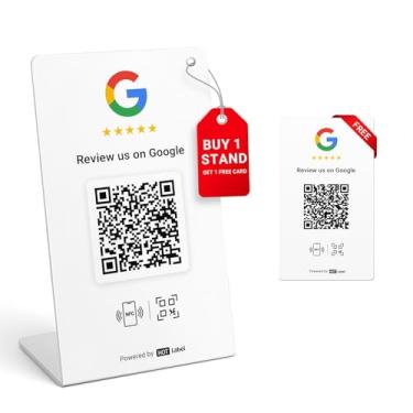 Imagem de HotLabel Suporte de avaliação 1 pacote + cartão de toque de avaliação de bônus, 1 pacote + para aumentar as avaliações de negócios + branco + toque NFC e código QR + suporta 2 lojas diferentes ou a