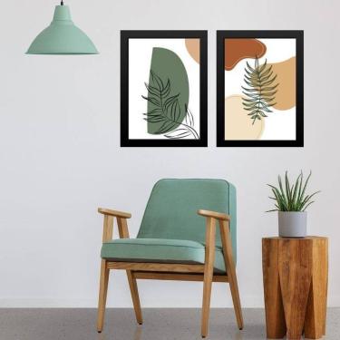 Imagem de Kit 2 Quadros Estilo Boho Folhas Verdes 45X34Cm