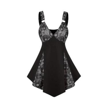 Imagem de Novo plus size feminino sling cinta vestido crânio gótico punk renda c