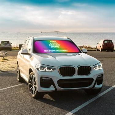 Imagem de Guarda-sol personalizado para para-brisa de carro capa de para-sol dobrável personalizada acessórios de carro para-sol de para-brisa personalizado com imagem de foto logotipo texto 144.8 cm X 76.2 cm