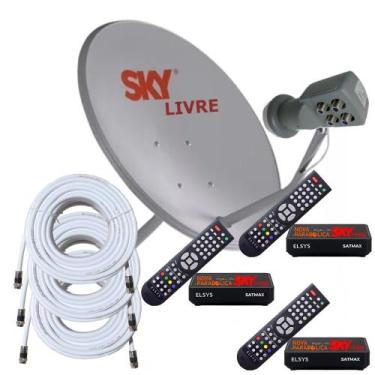 Imagem de Nova Parabólica SKY LIVRE com 03 pontos de TV em Full HD - Elsys