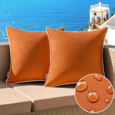 Imagem de MIULEE Pacote Com 2 Capas De Almofadas Impermeáveis Para Áreas Externas, Decorativas Fazenda, Quadradas Cor Sólida Sofá, Pátio, Tenda, Cama, Sala Estar, 18X18 Polegadas, Laranja