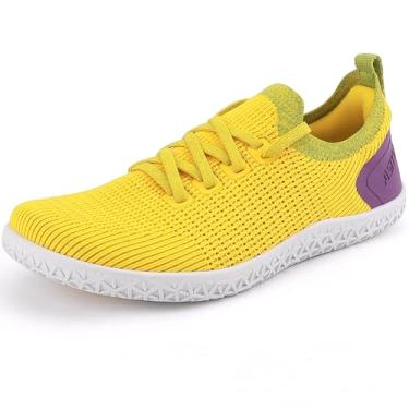 Imagem de ASITVO Tênis feminino largo descalço zero drop sola minimalista largura bico bico caminhada tênis colorido malha superior, Amarelo, verde, 7.5 Wide